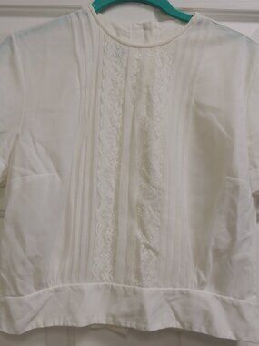 Vintage 1950's Majorette White Nylon Blouse Button-Up Back Cropped Small